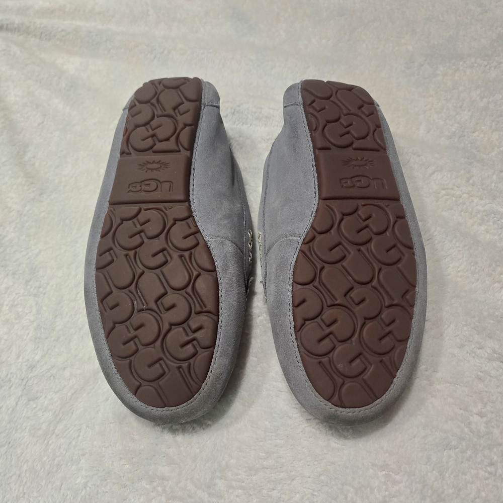 Women's UGG Slippers Suede Sheepskin Ansley Moccasins Slip On Size 9 Light Blue - Picture 6 of 7